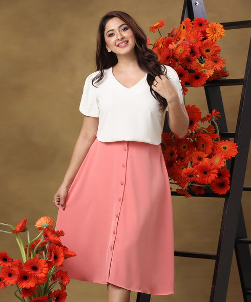 Front Buttoned Flared Skirt